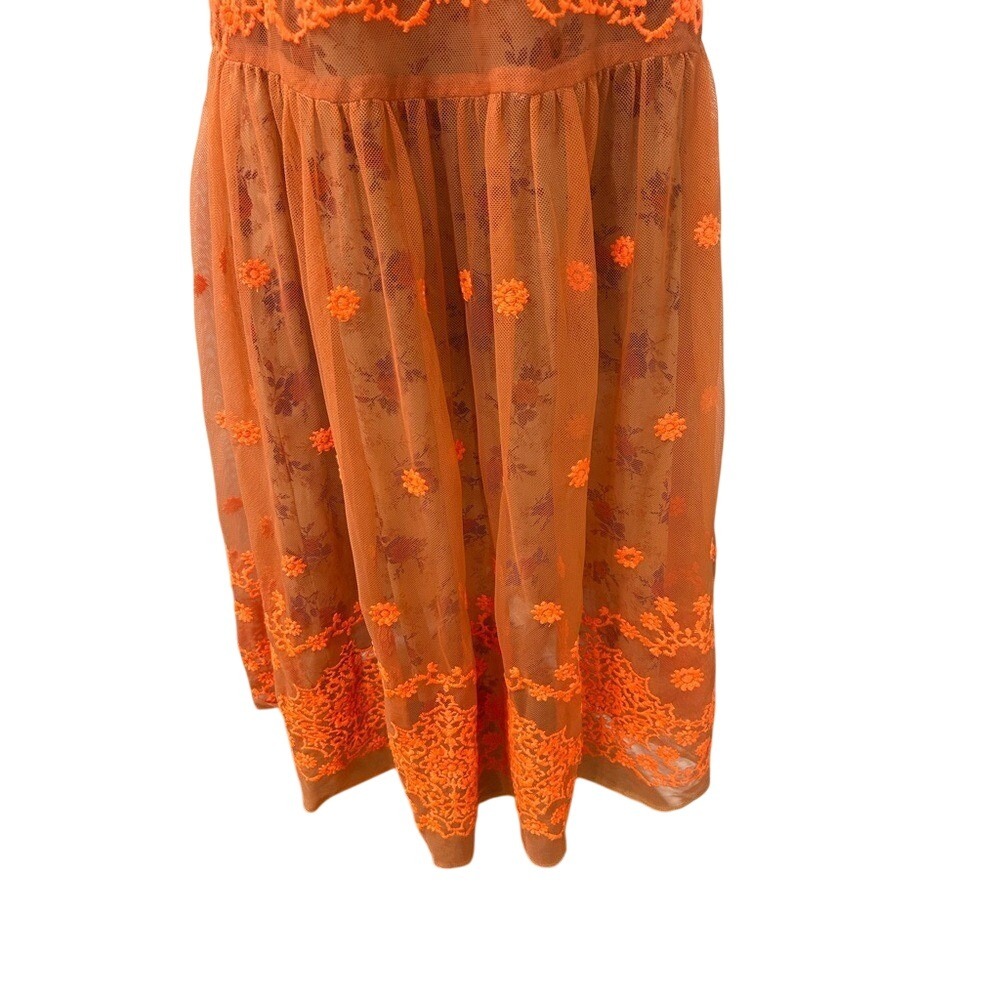 NWOT Uncle Frank for Anthropologie Boho Lace Floral Orange Neon Dress - Picture 3 of 5